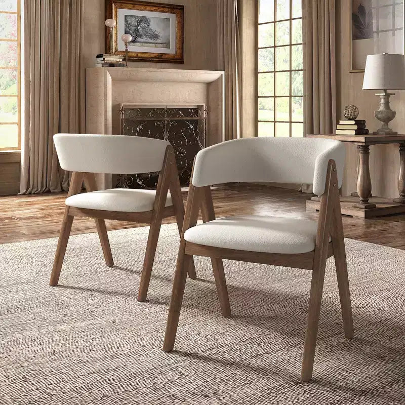 Kivik Modern Boucle and Wood Dining Chairs (Set of 2) - iNSPIREQ