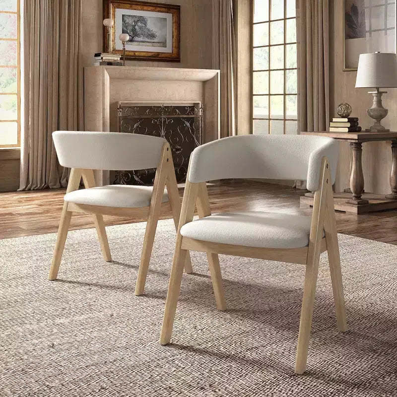 Kivik Modern Boucle and Wood Dining Chairs (Set of 2) - iNSPIREQ