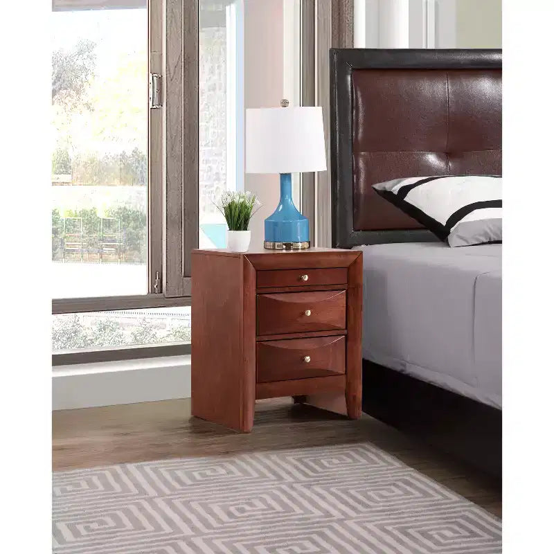HomeStock Rectangle Cherry Wood Nighstand For Living Room and Bedroom