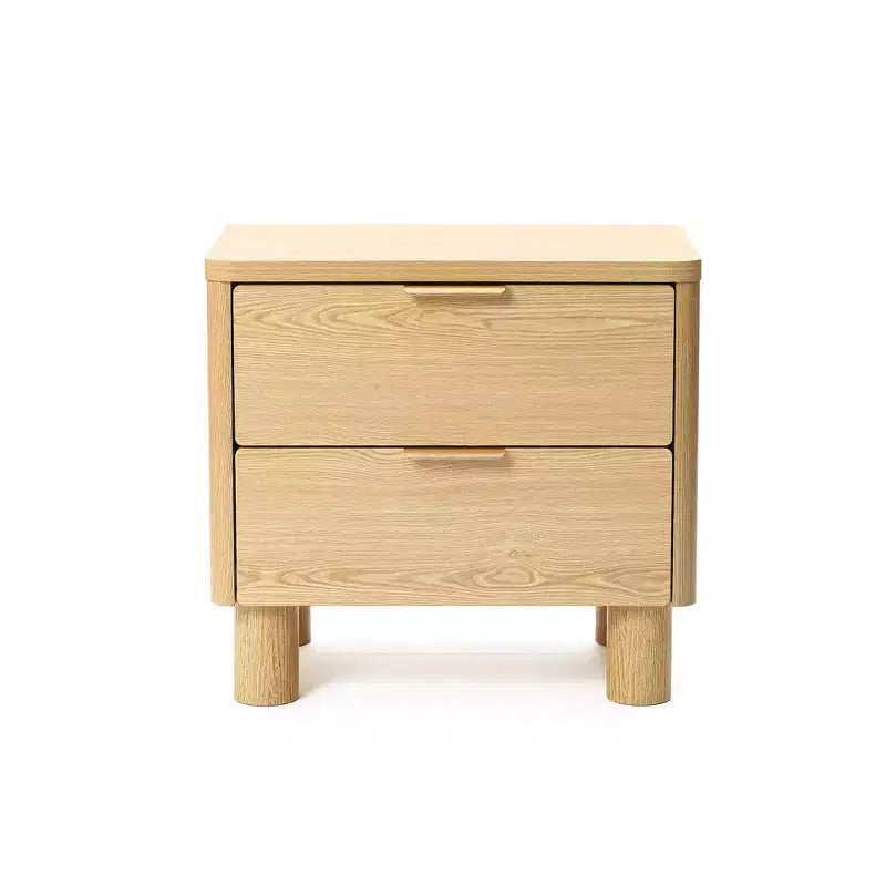 LuxenHome 21.6 Oak Nightstand with Drawers, Bedside Table with Thick Legs and Rounded Edges, Night Stand for Bedroom Brown