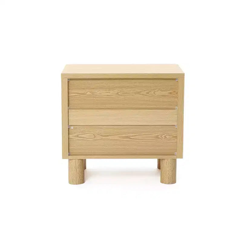 LuxenHome 21.6 Oak Nightstand with Drawers, Bedside Table with Thick Legs and Rounded Edges, Night Stand for Bedroom Brown