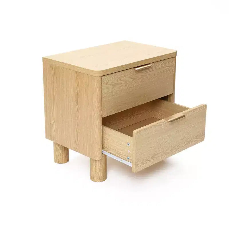 LuxenHome 21.6 Oak Nightstand with Drawers, Bedside Table with Thick Legs and Rounded Edges, Night Stand for Bedroom Brown