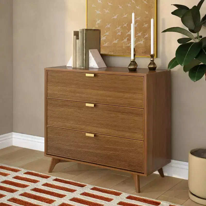 Linea Tambour 3 Drawer Dresser with Brass Pull