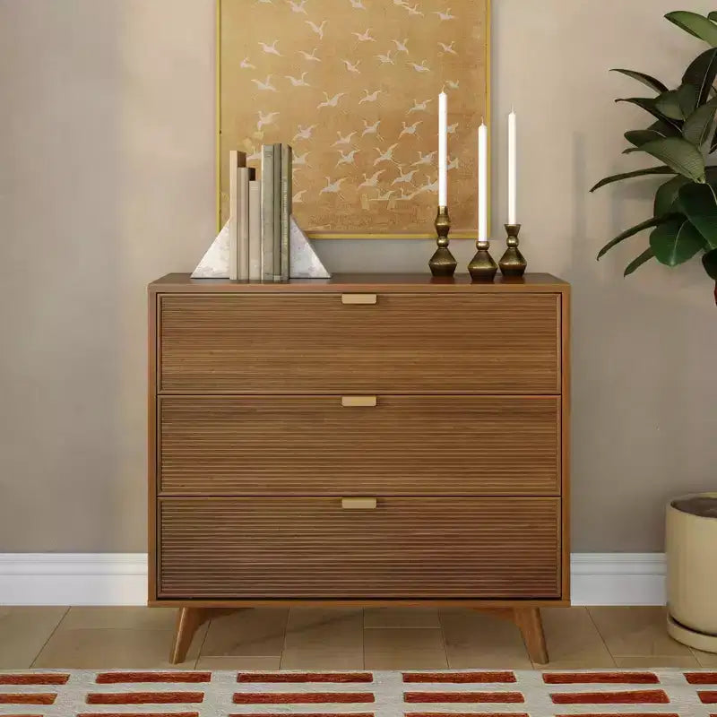 Linea Tambour 3 Drawer Dresser with Brass Pull