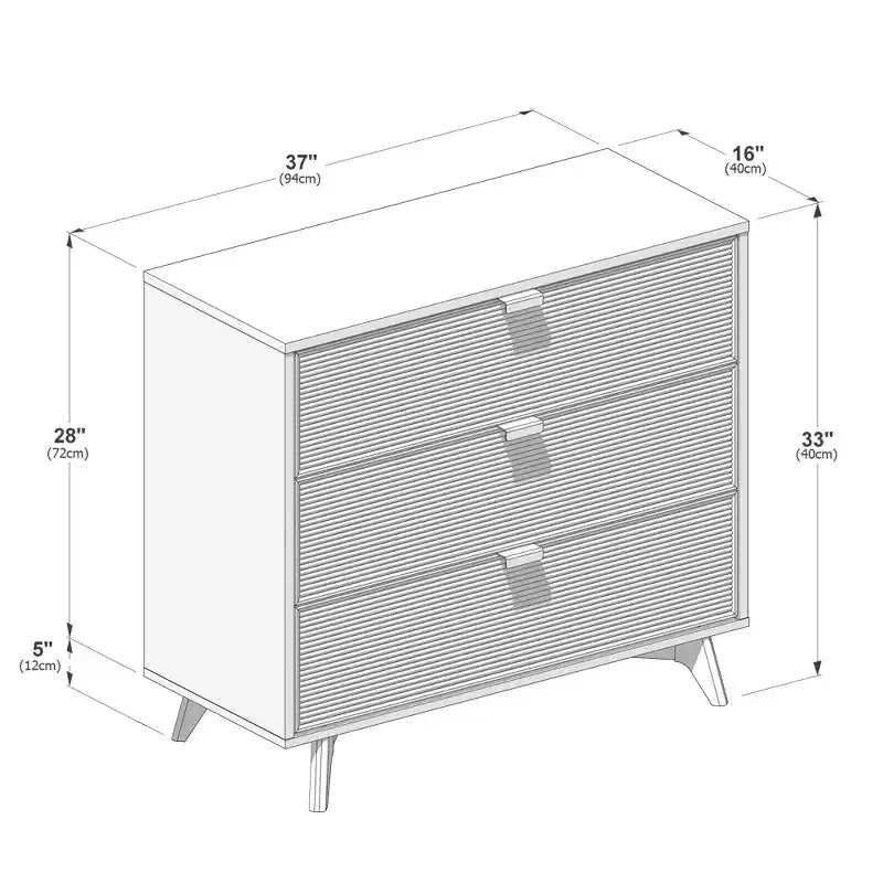 Linea Tambour 3 Drawer Dresser with Brass Pull
