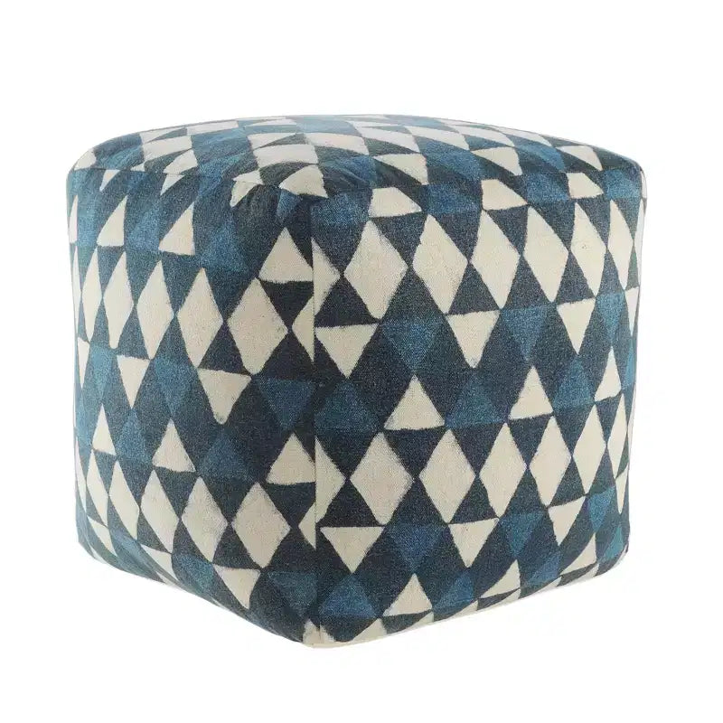 HomeRoots 20 Blue Cotton Geometric Pouf Ottoman