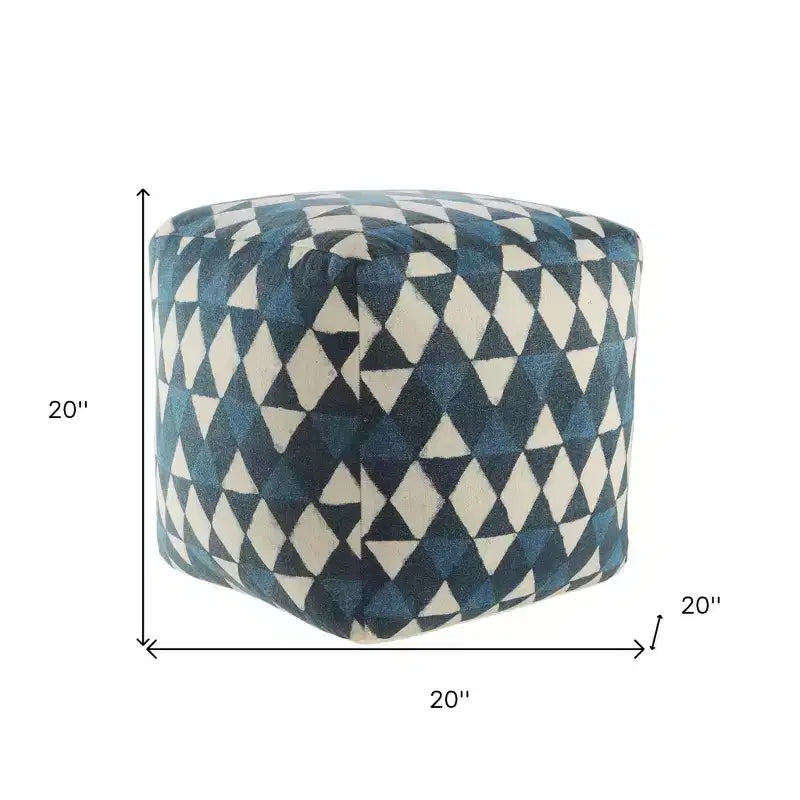 HomeRoots 20 Blue Cotton Geometric Pouf Ottoman