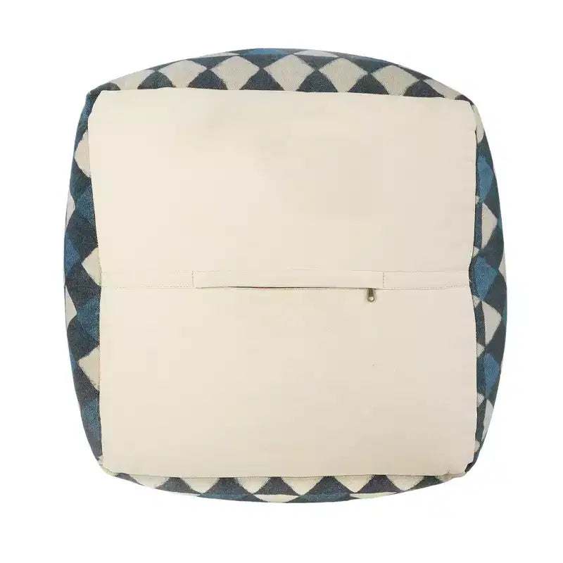HomeRoots 20 Blue Cotton Geometric Pouf Ottoman