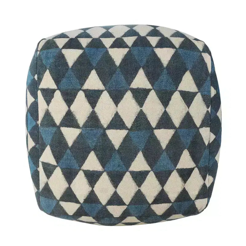 HomeRoots 20 Blue Cotton Geometric Pouf Ottoman