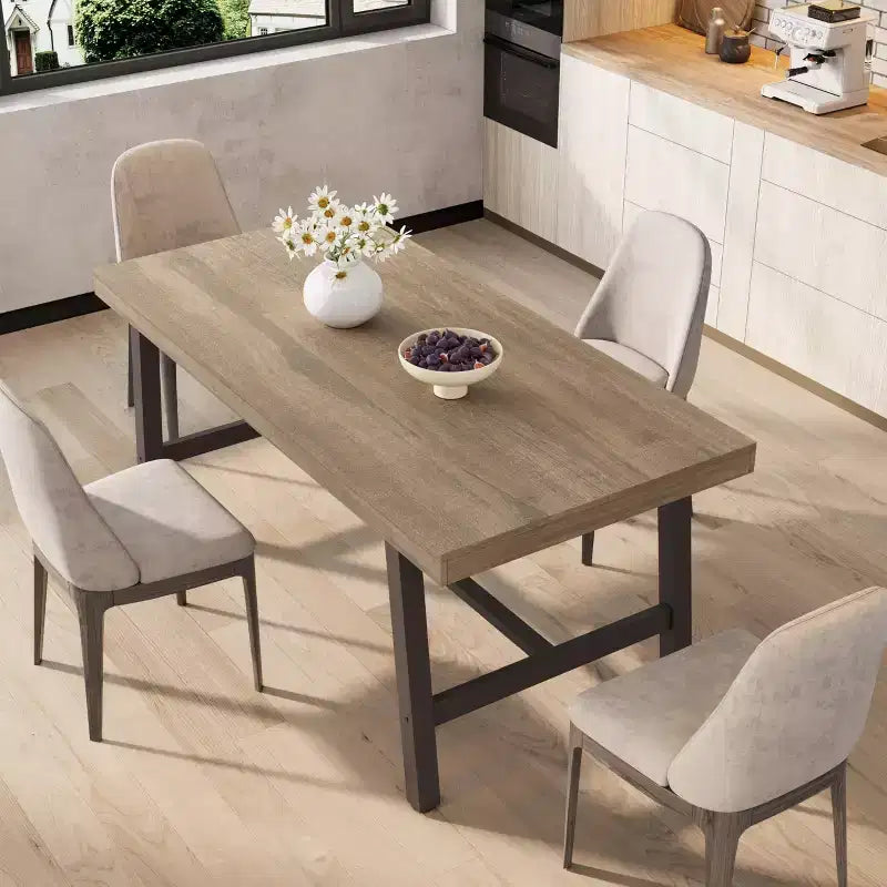 Industrial Dining Table for 4-6 People, 63 Long Wooden Kitchen Table with Sturdy Metal Frame & Rustic Pear Finish, Seats 4 Rectangular Counter