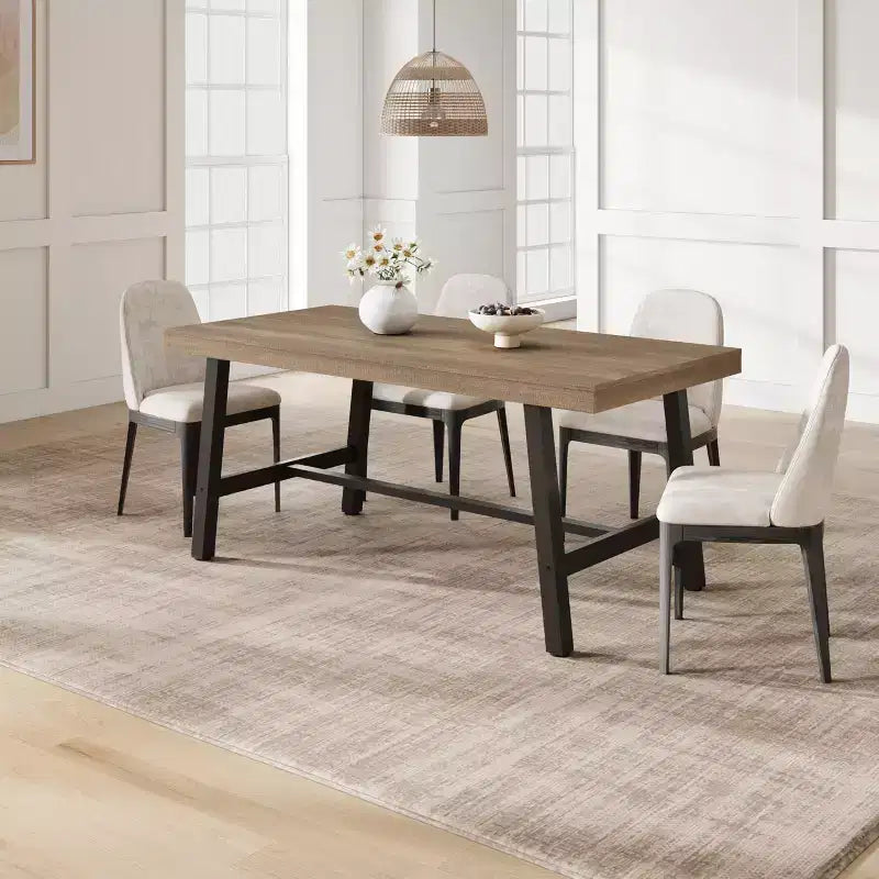 Industrial Dining Table for 4-6 People, 63 Long Wooden Kitchen Table with Sturdy Metal Frame & Rustic Pear Finish, Seats 4 Rectangular Counter