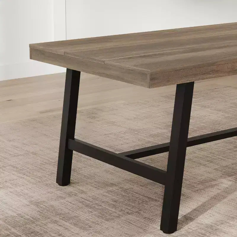 Industrial Dining Table for 4-6 People, 63 Long Wooden Kitchen Table with Sturdy Metal Frame & Rustic Pear Finish, Seats 4 Rectangular Counter