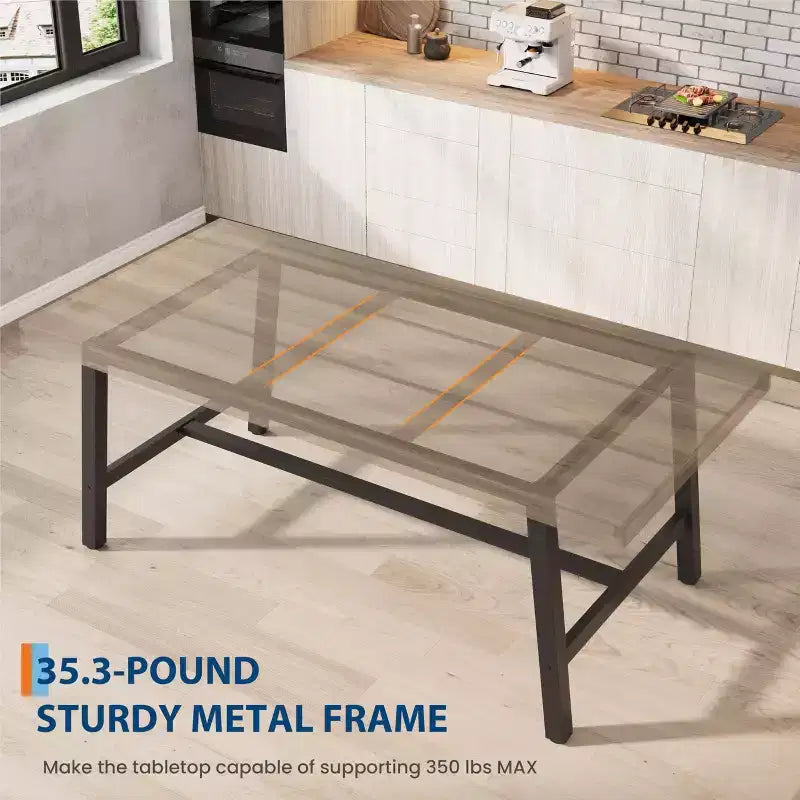 Industrial Dining Table for 4-6 People, 63 Long Wooden Kitchen Table with Sturdy Metal Frame & Rustic Pear Finish, Seats 4 Rectangular Counter