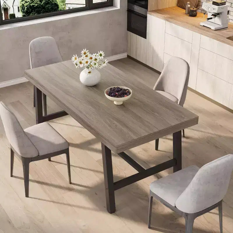 Industrial Dining Table for 4-6 People, 63 Long Wooden Kitchen Table with Sturdy Metal Frame & Rustic Pear Finish, Seats 4 Rectangular Counter