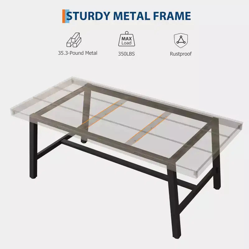 Industrial Dining Table for 4-6 People, 63 Long Wooden Kitchen Table with Sturdy Metal Frame & Rustic Pear Finish, Seats 4 Rectangular Counter