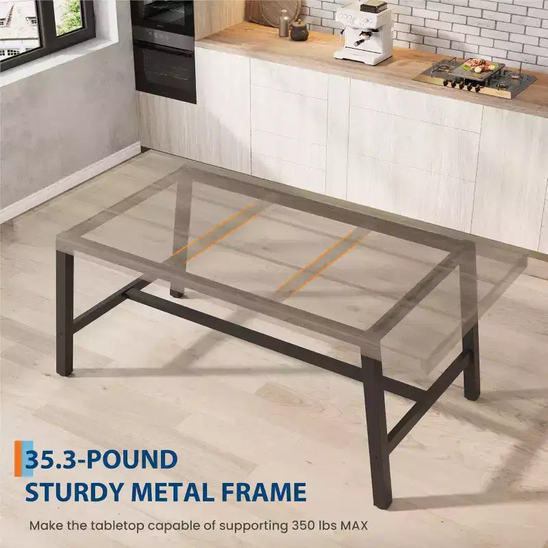 Industrial Dining Table for 4-6 People, 63 Long Wooden Kitchen Table with Sturdy Metal Frame & Rustic Pear Finish, Seats 4 Rectangular Counter