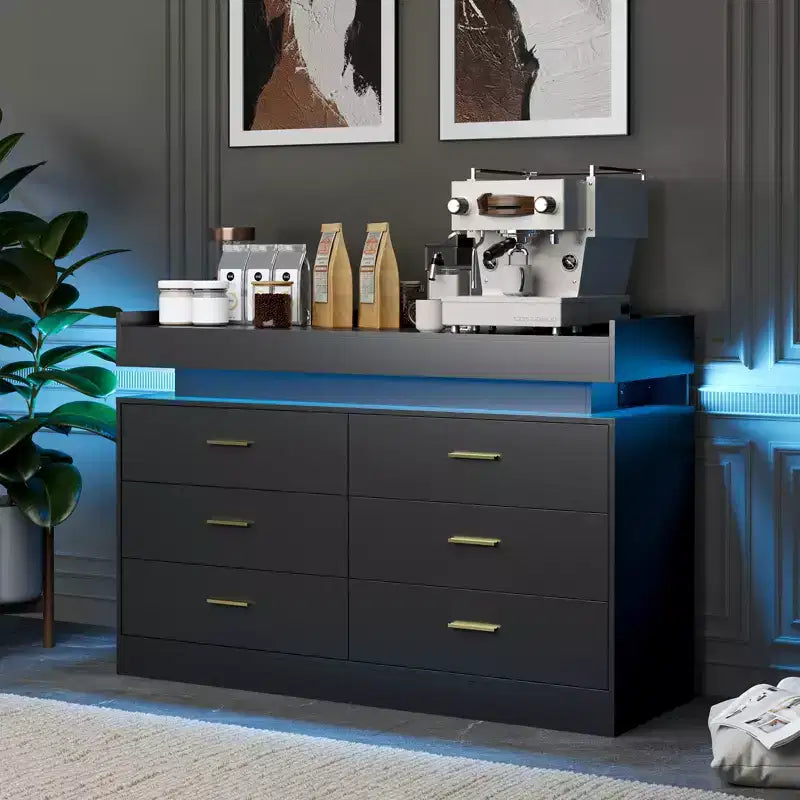 Acekool TV Stand Cabinet, Floating Countertop Coffee Bar Sideboard, 6 Drawer Storage for Living Room