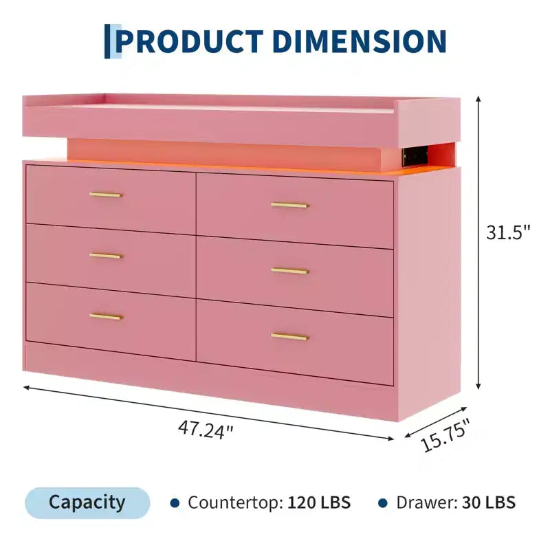 Acekool TV Stand Cabinet, Floating Countertop Coffee Bar Sideboard, 6 Drawer Storage for Living Room