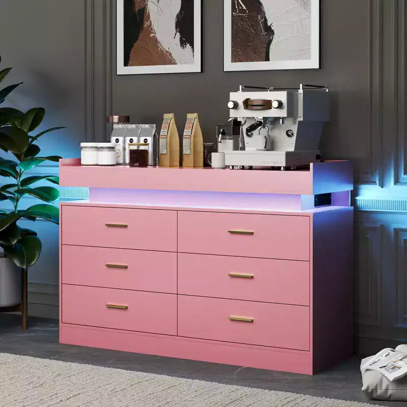 Acekool TV Stand Cabinet, Floating Countertop Coffee Bar Sideboard, 6 Drawer Storage for Living Room