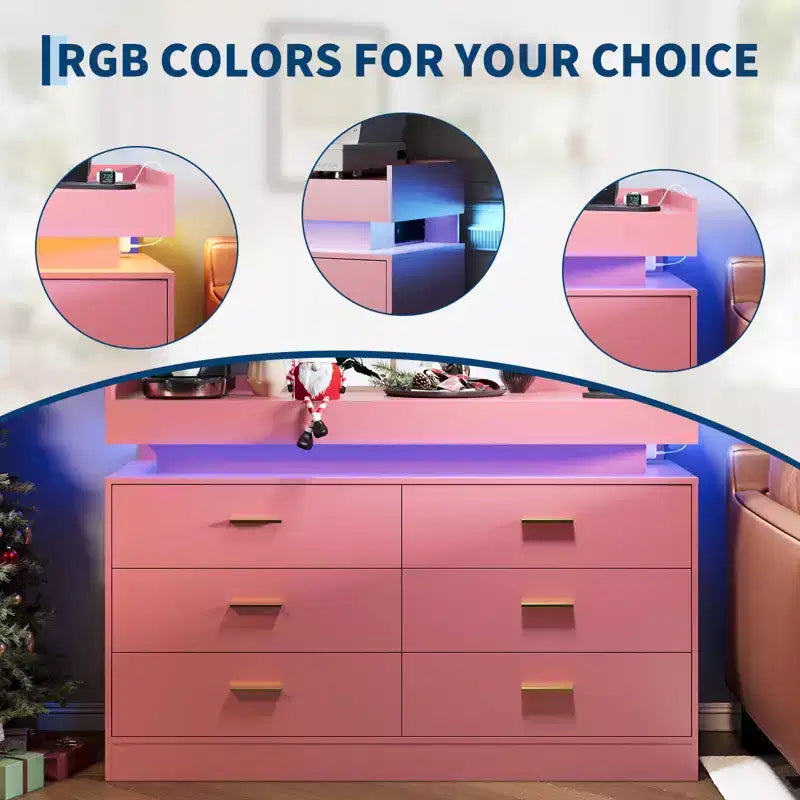 Acekool TV Stand Cabinet, Floating Countertop Coffee Bar Sideboard, 6 Drawer Storage for Living Room