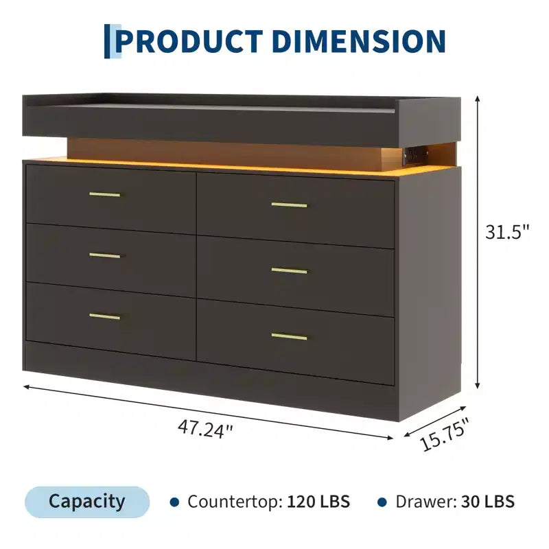 Acekool TV Stand Cabinet, Floating Countertop Coffee Bar Sideboard, 6 Drawer Storage for Living Room