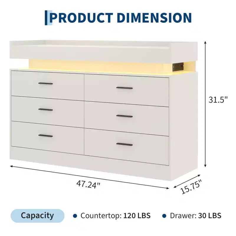 Acekool TV Stand Cabinet, Floating Countertop Coffee Bar Sideboard, 6 Drawer Storage for Living Room