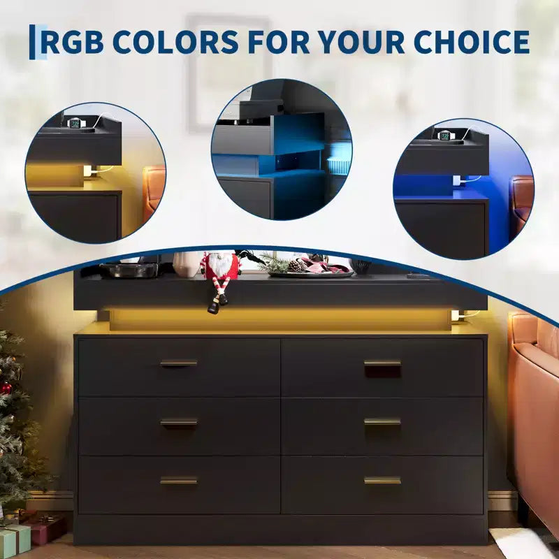Acekool TV Stand Cabinet, Floating Countertop Coffee Bar Sideboard, 6 Drawer Storage for Living Room