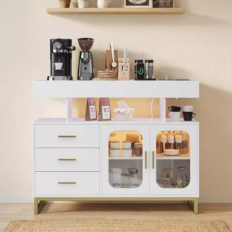 Modern Sideboard Buffet Cabinet, Coffee Bar Table with Storage, 3 Drawers & 2 Doors for Dining Room, Living Room