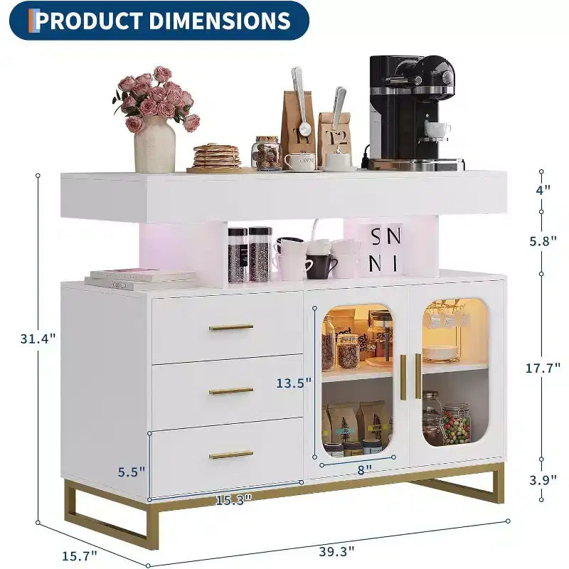 Modern Sideboard Buffet Cabinet, Coffee Bar Table with Storage, 3 Drawers & 2 Doors for Dining Room, Living Room