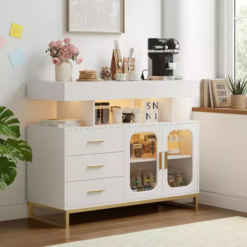 Modern Sideboard Buffet Cabinet, Coffee Bar Table with Storage, 3 Drawers & 2 Doors for Dining Room, Living Room