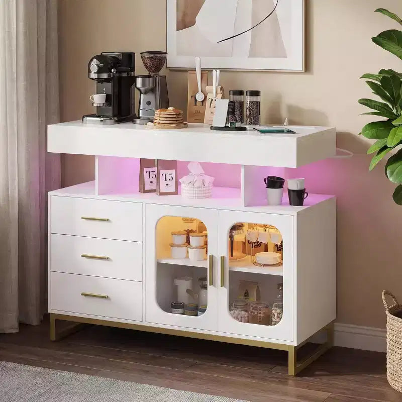 Modern Sideboard Buffet Cabinet, Coffee Bar Table with Storage, 3 Drawers & 2 Doors for Dining Room, Living Room