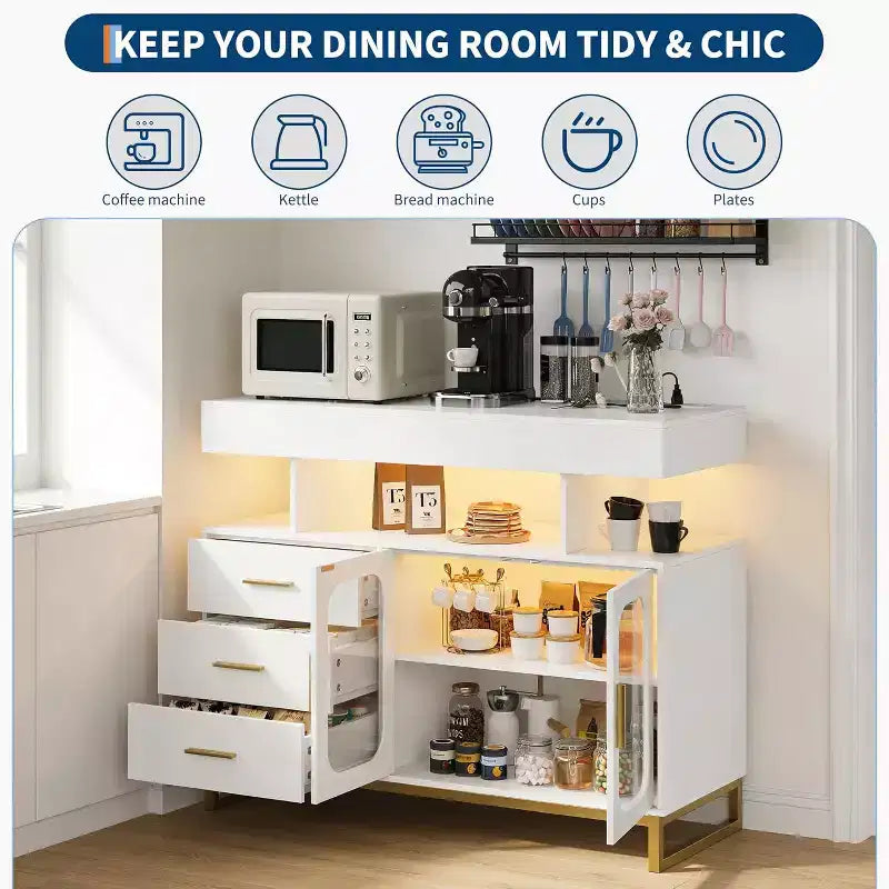 Modern Sideboard Buffet Cabinet, Coffee Bar Table with Storage, 3 Drawers & 2 Doors for Dining Room, Living Room