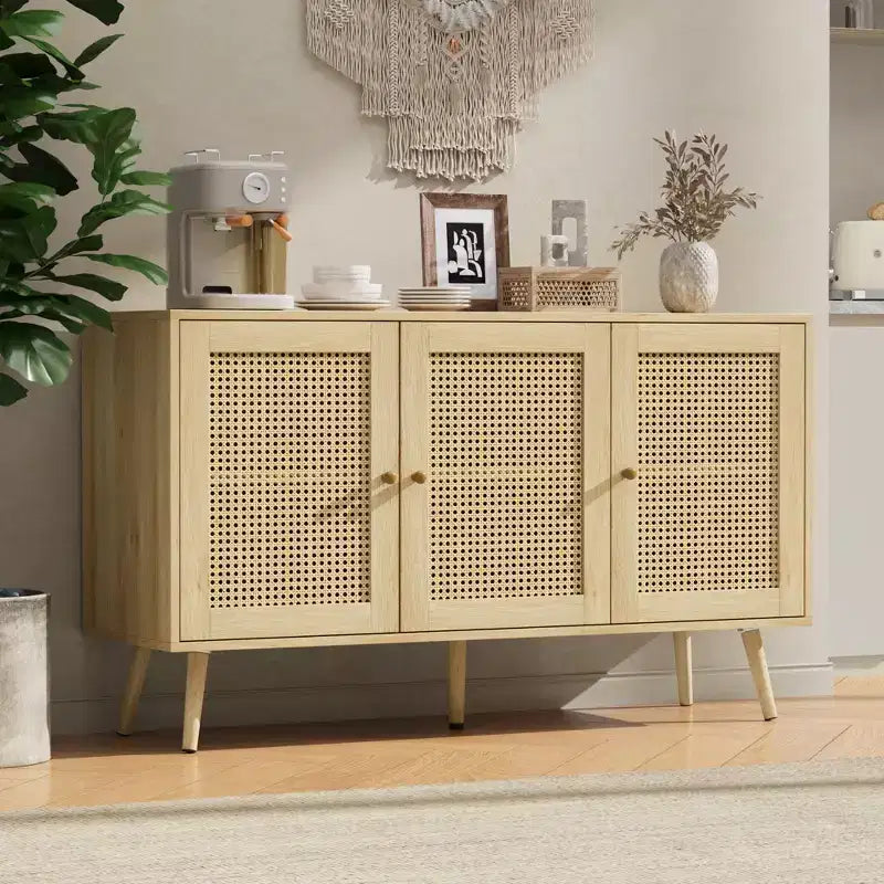 Buffet Cabinet with Storage, 47.2 Rattan Sideboard with Adjustable Shelves, Modern Coffee Bar Credenza for Kitchen, Living Room, Dining Room