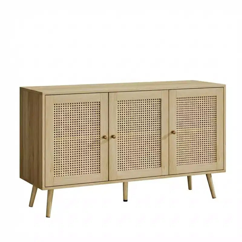 Buffet Cabinet with Storage, 47.2 Rattan Sideboard with Adjustable Shelves, Modern Coffee Bar Credenza for Kitchen, Living Room, Dining Room