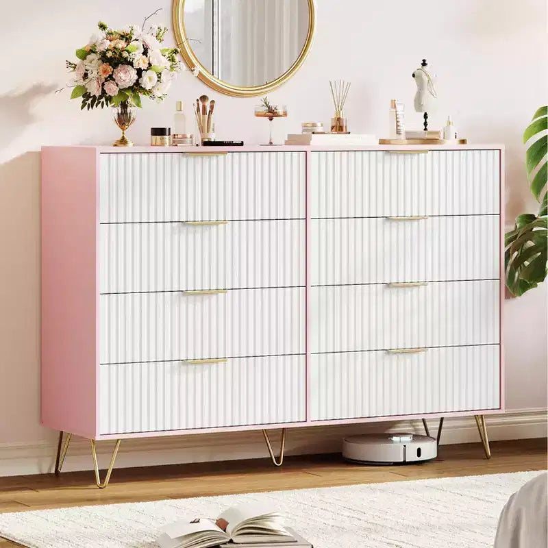Stylish 8 Drawer Dresser for Bedroom, 55 Wood Storage Dresser with Metal Handles, Modern Closet Dresser Ideal for Bedroom, Living Room, Entryway