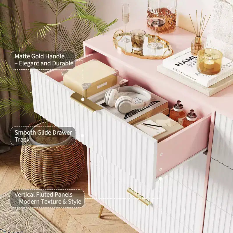 Stylish 8 Drawer Dresser for Bedroom, 55 Wood Storage Dresser with Metal Handles, Modern Closet Dresser Ideal for Bedroom, Living Room, Entryway