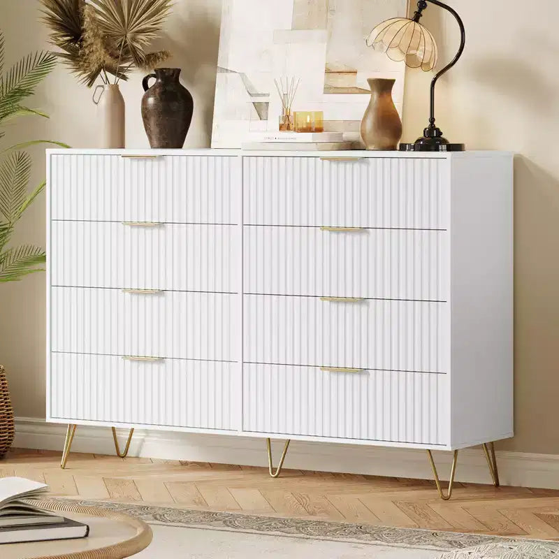 Stylish 8 Drawer Dresser for Bedroom, 55 Wood Storage Dresser with Metal Handles, Modern Closet Dresser Ideal for Bedroom, Living Room, Entryway