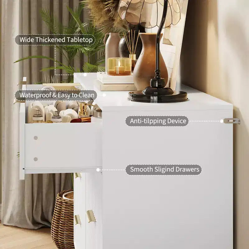 Stylish 8 Drawer Dresser for Bedroom, 55 Wood Storage Dresser with Metal Handles, Modern Closet Dresser Ideal for Bedroom, Living Room, Entryway
