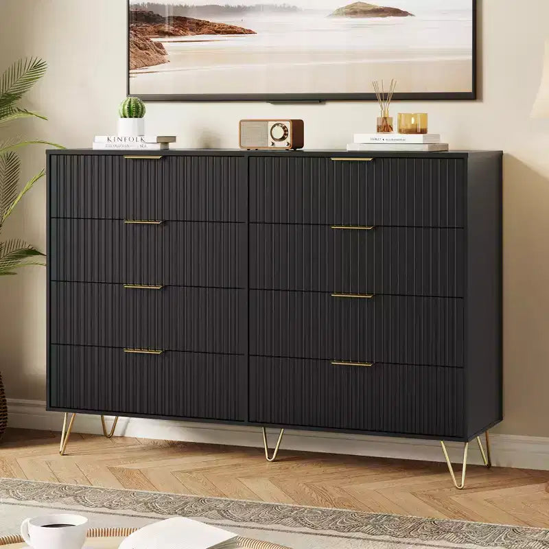Stylish 8 Drawer Dresser for Bedroom, 55 Wood Storage Dresser with Metal Handles, Modern Closet Dresser Ideal for Bedroom, Living Room, Entryway