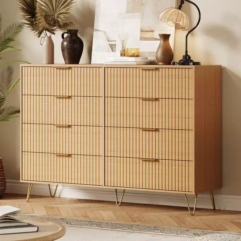 Stylish 8 Drawer Dresser for Bedroom, 55 Wood Storage Dresser with Metal Handles, Modern Closet Dresser Ideal for Bedroom, Living Room, Entryway
