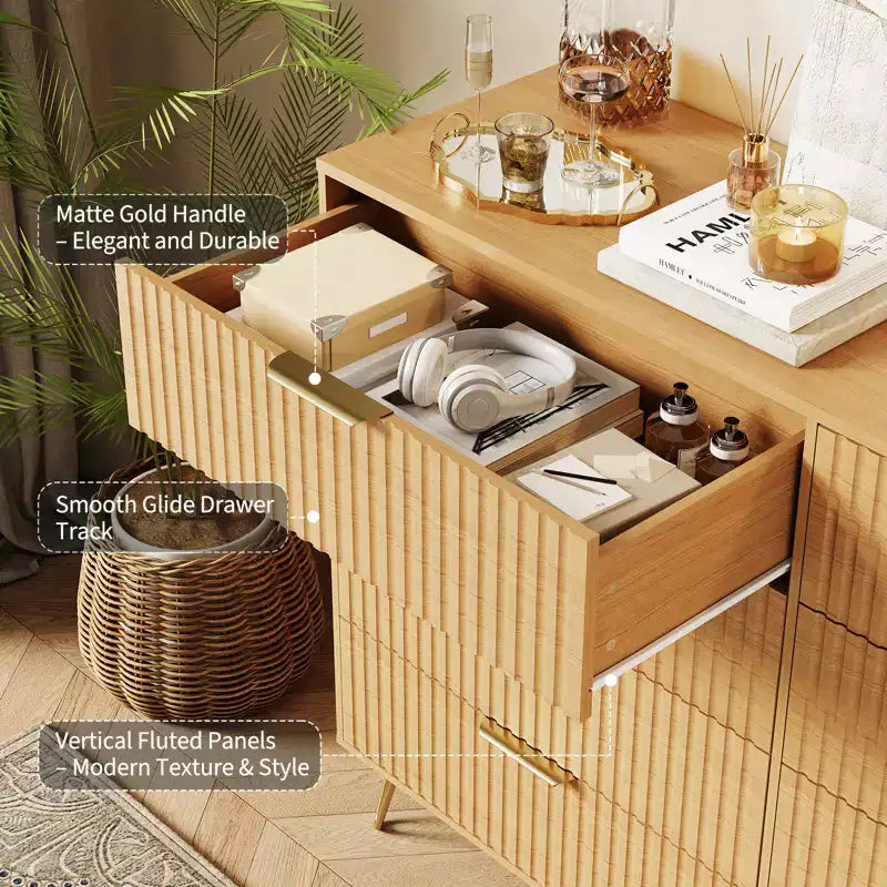 Stylish 8 Drawer Dresser for Bedroom, 55 Wood Storage Dresser with Metal Handles, Modern Closet Dresser Ideal for Bedroom, Living Room, Entryway