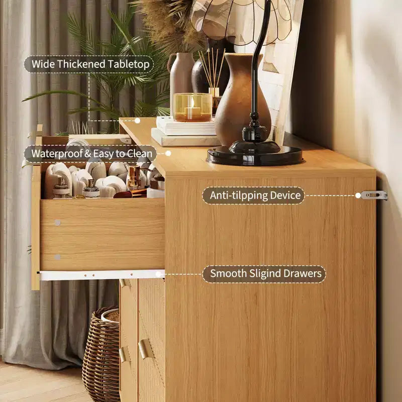 Stylish 8 Drawer Dresser for Bedroom, 55 Wood Storage Dresser with Metal Handles, Modern Closet Dresser Ideal for Bedroom, Living Room, Entryway
