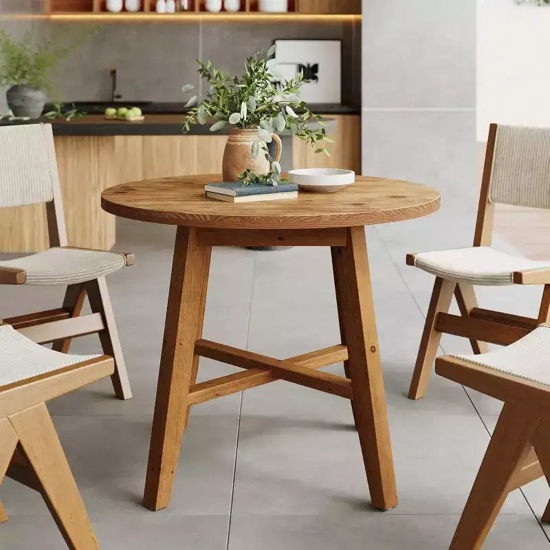 Lantine Solid Wood Round Dining Table for 2-4, 31.5-Inch Farmhouse Kitchen Table for Small Spaces, Dining Room, or Apartment