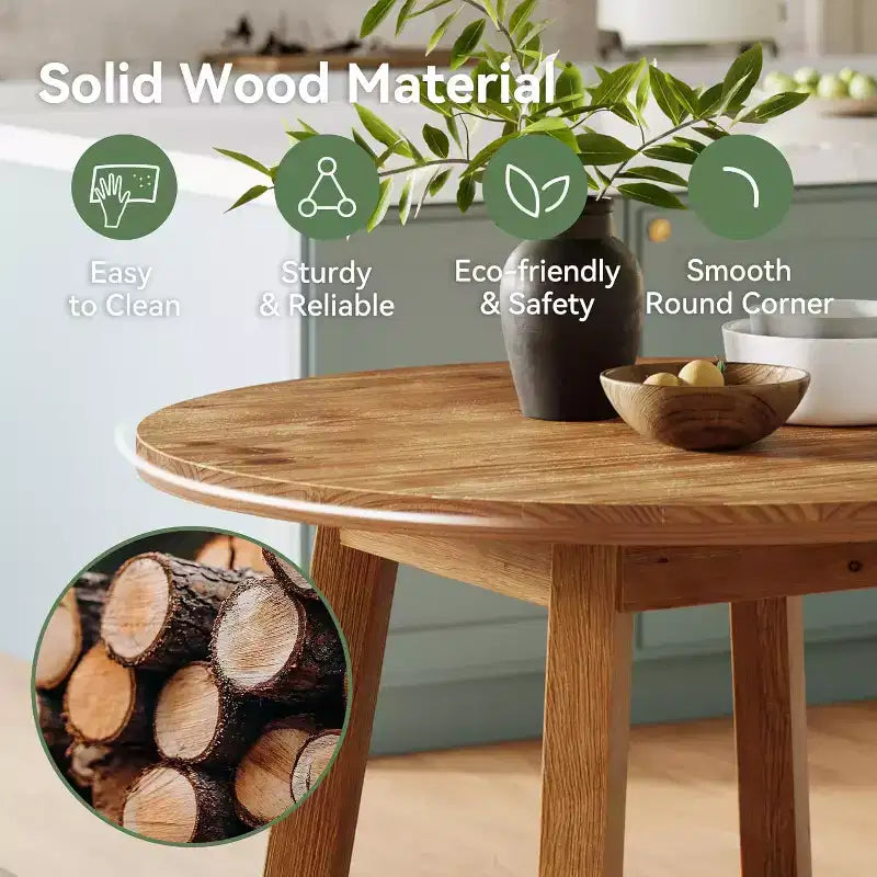 Lantine Solid Wood Round Dining Table for 2-4, 31.5-Inch Farmhouse Kitchen Table for Small Spaces, Dining Room, or Apartment