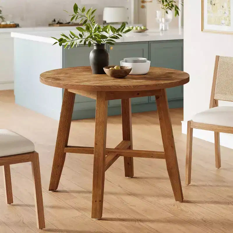 Lantine Solid Wood Round Dining Table for 2-4, 31.5-Inch Farmhouse Kitchen Table for Small Spaces, Dining Room, or Apartment