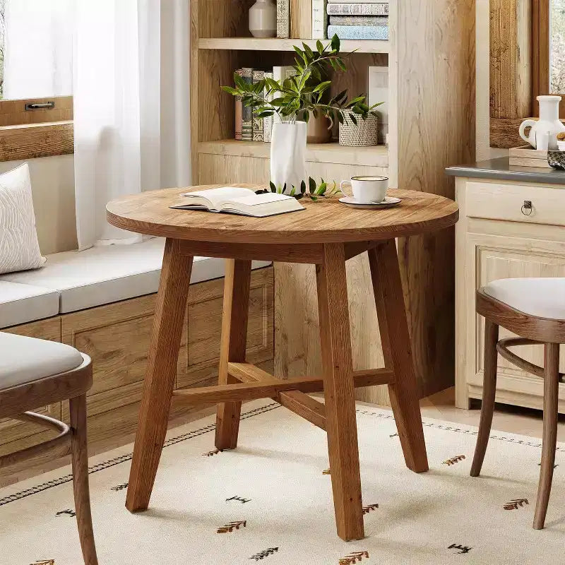 Lantine Solid Wood Round Dining Table for 2-4, 31.5-Inch Farmhouse Kitchen Table for Small Spaces, Dining Room, or Apartment