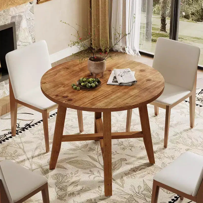 Lantine Solid Wood Round Dining Table for 2-4, 31.5-Inch Farmhouse Kitchen Table for Small Spaces, Dining Room, or Apartment