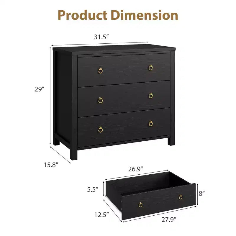 29 Tall Dresser with 3 Drawers & Storage Cabinet - Nightstands,Versatile Clothes Organizer for Bedroom, Closet, Living Room & Hallway