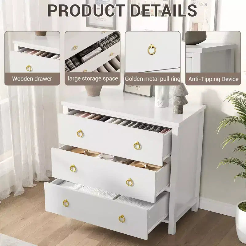 29 Tall Dresser with 3 Drawers & Storage Cabinet - Nightstands,Versatile Clothes Organizer for Bedroom, Closet, Living Room & Hallway