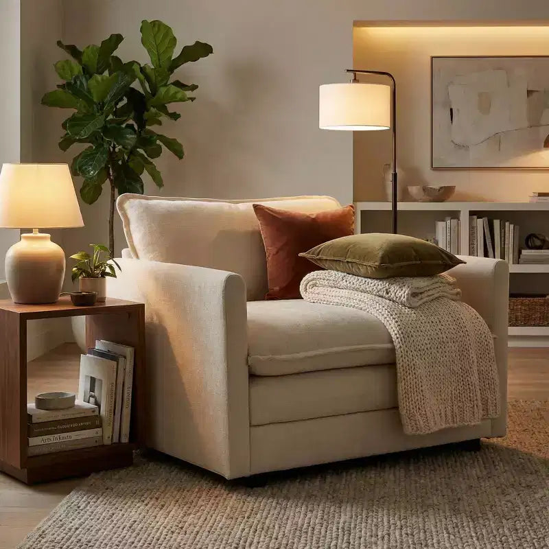 Homy Casa Oversized Deep Accent Chair with Toss Pillow, Beige